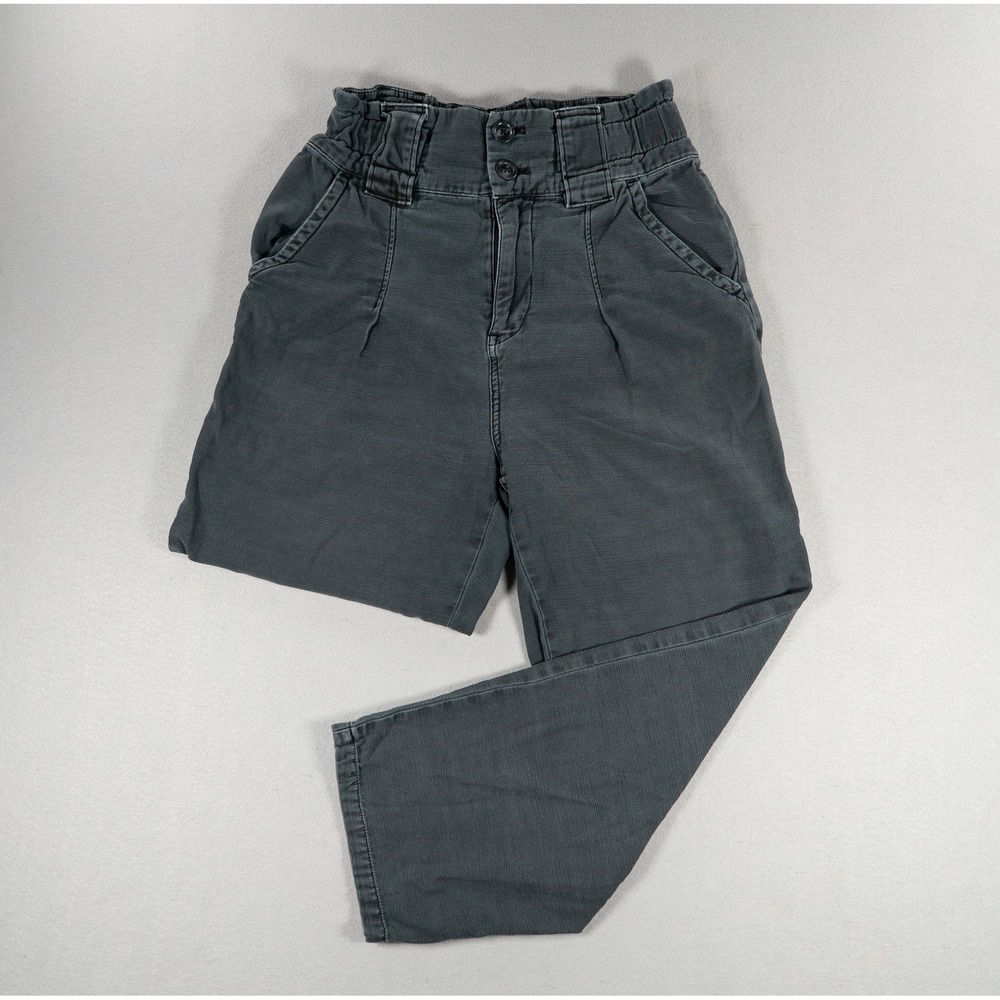 Free People Grey Paperbag Waist High Rise Pleated Crop Pants Size 0 Cotton